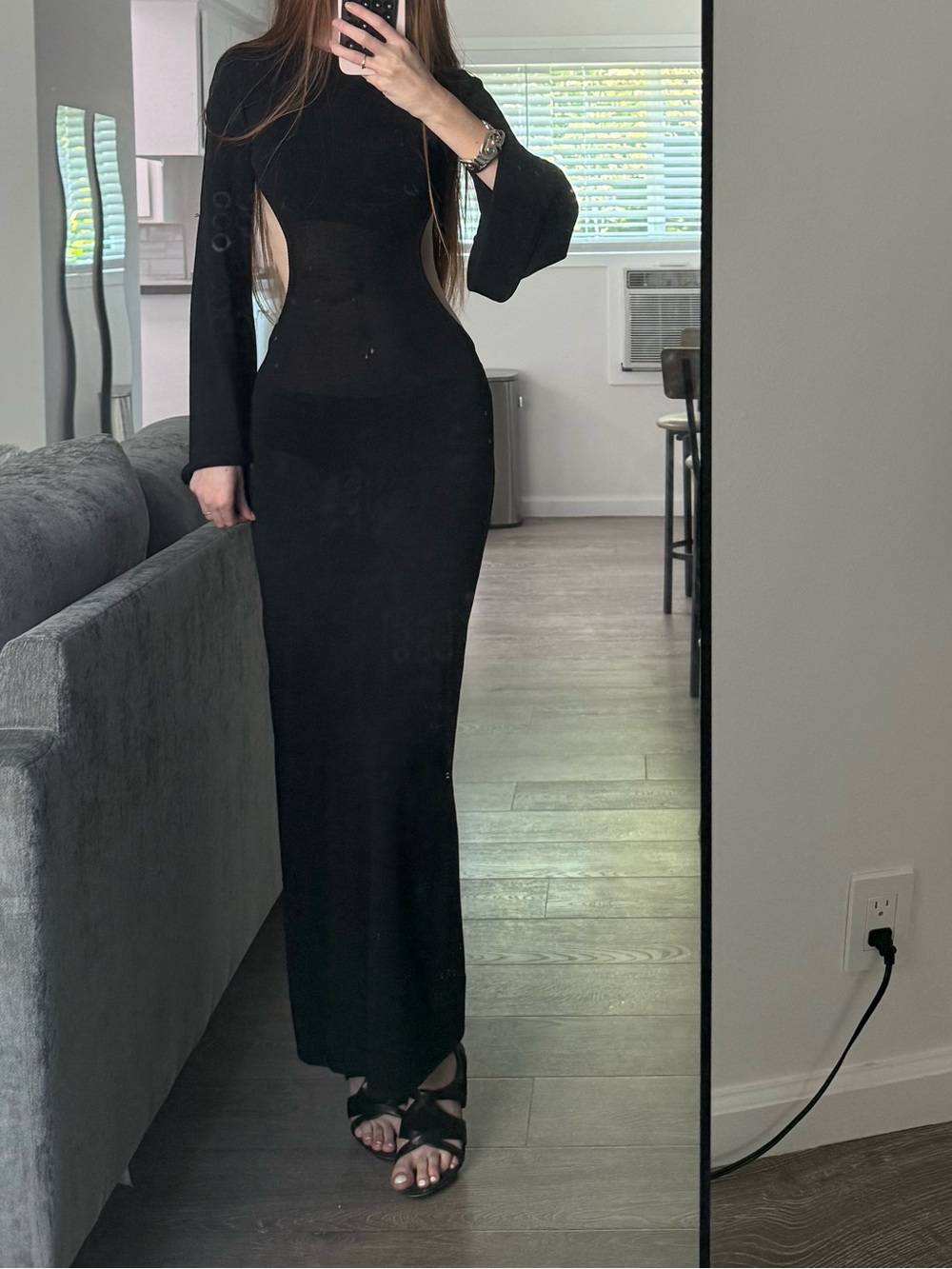 cult gaia Black Cutout Long Sleeve Maxi Dress